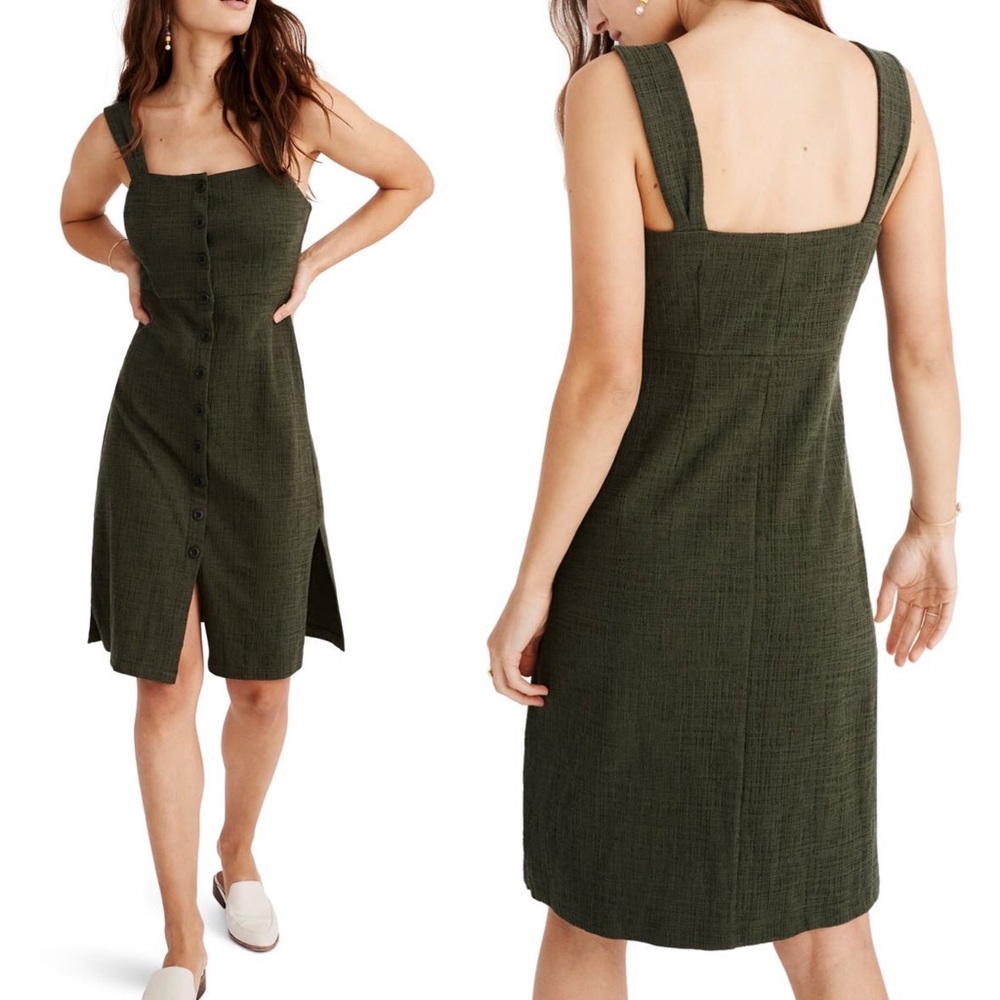 Madewell Green Button Up Front Casual Dress